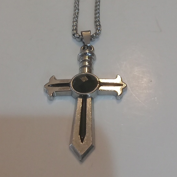 Gothic Sword Shaped Cross Necklace Silver & Black - Picture 5 of 8